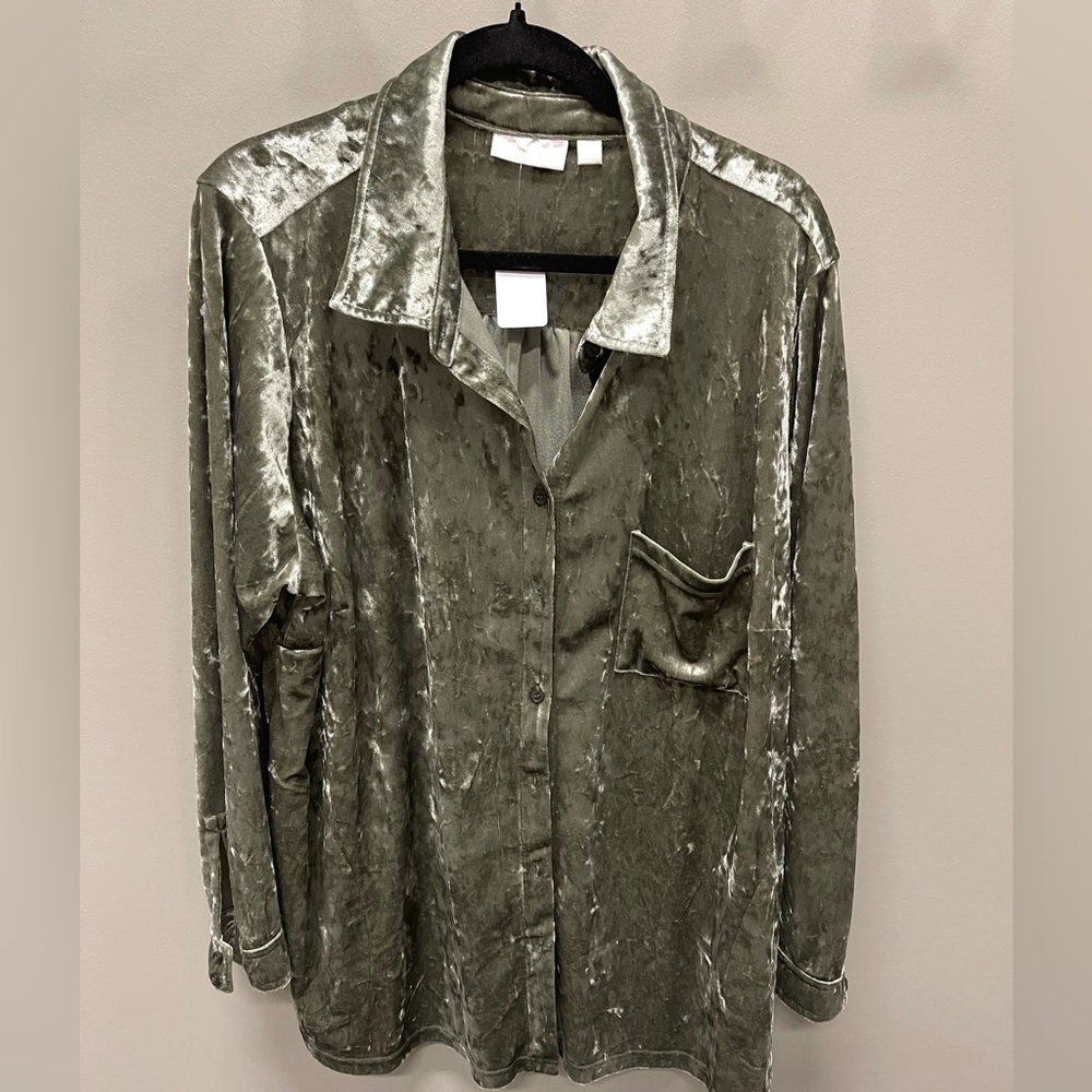 Belle by Kim Gravel Sage velour Button Down Shirt